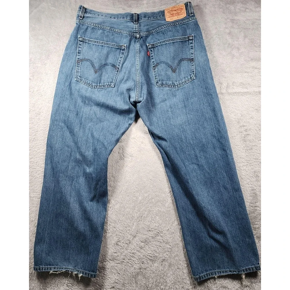 Levis 569 Loose Straight Jeans Mens 36x30 (Fits 35x28) Medium Wash Distressed